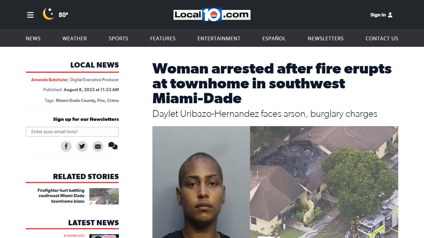 Woman arrested after fire erupts at townhome in southwest Miami-Dade
